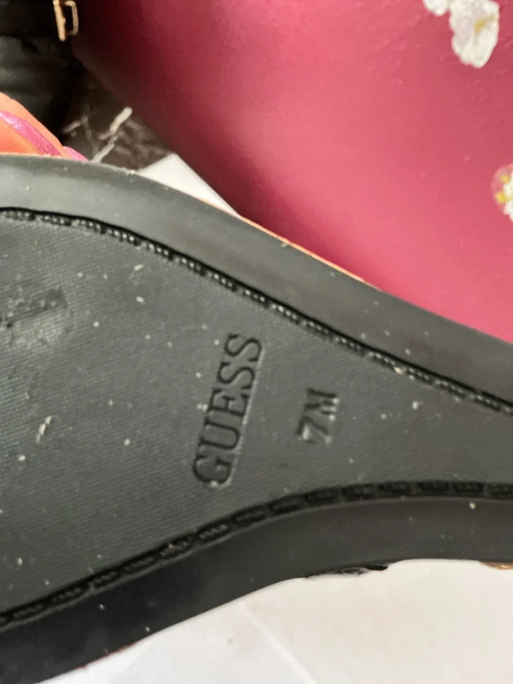 Guess Black Faux-Snakeskin Cork Wedge Sandals